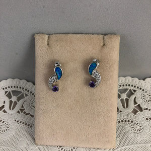 Amethyst  & Australian Opal 925 Silver Earrings